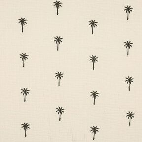 Musselin/ Doppel-Krinkel Gewebe gestickte Palmen  | Poppy Fabrics – wollweiss/dunkeloliv, 