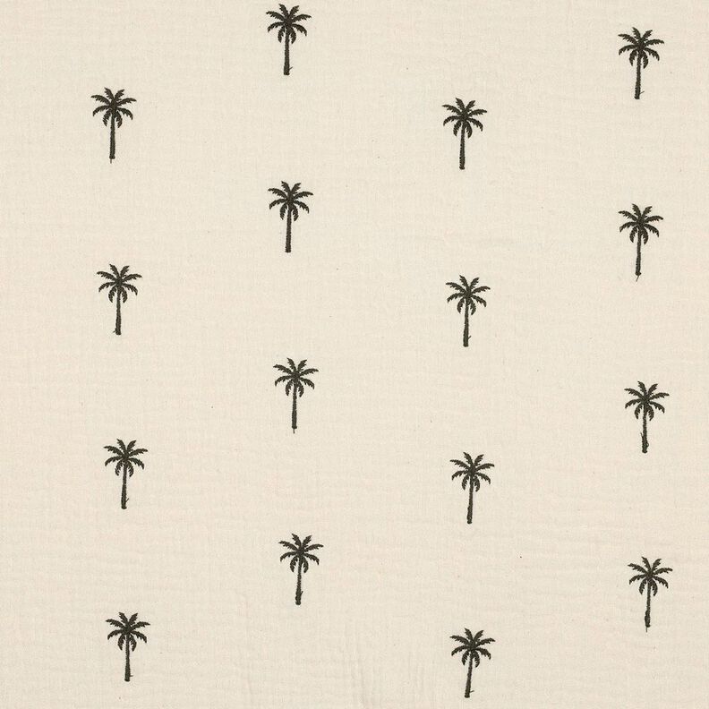 Musselin/ Doppel-Krinkel Gewebe gestickte Palmen | Poppy Fabrics – wollweiss/dunkeloliv, image number 1