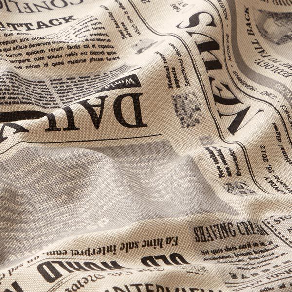 Dekostoff Halbpanama Vintage Zeitung – natur/schwarz | Reststück 100cm