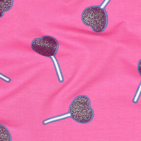 Baumwolljersey Glitzer-Herzen-Lollies | Poppy Fabrics – pink, 