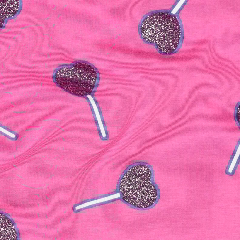 Baumwolljersey Glitzer-Herzen-Lollies | Poppy Fabrics – pink, image number 2