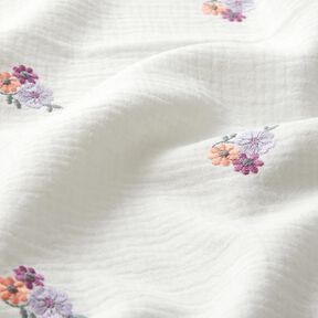 Musselin/ Doppel-Krinkel Gewebe gestickte Blümchen | Poppy Fabrics – weiss, 