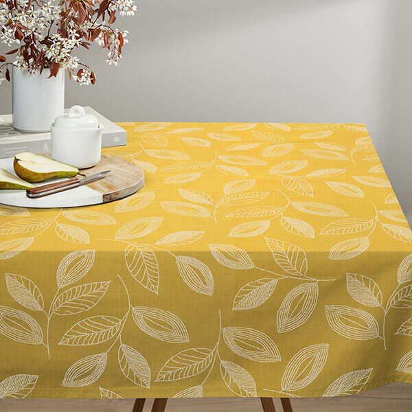 Dekostoff Canvas getupfte Blätter – currygelb | Reststück 60cm