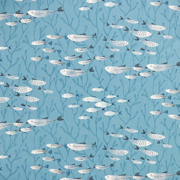 Dekostoff Halbpanama Fische – blaugrau | Reststück 100cm