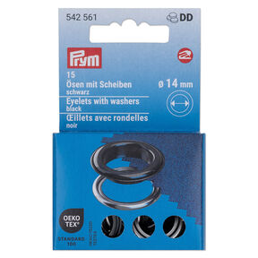 Ösen mit Scheiben [15 Stück | Ø 14 mm] | Prym – schwarz/silber metallic, 