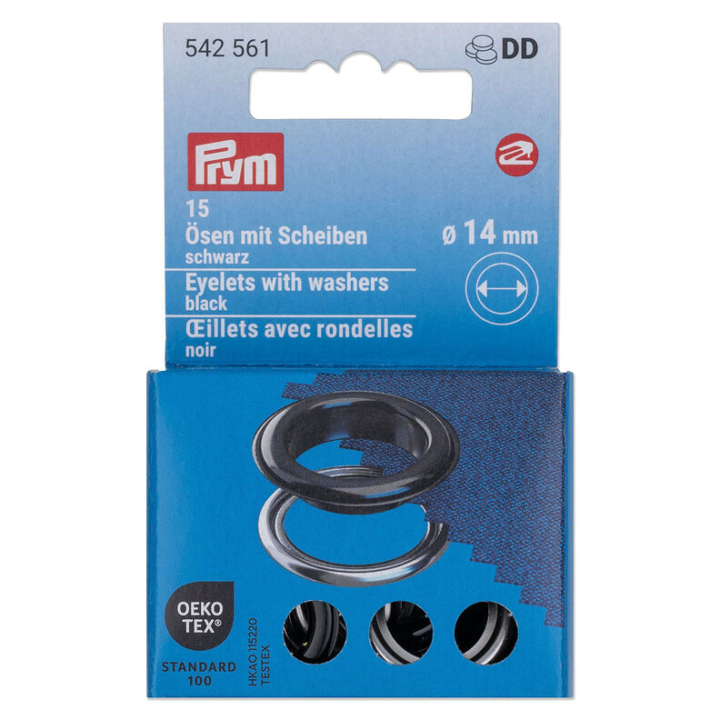 Ösen mit Scheiben [15 Stück | Ø 14 mm] | Prym – schwarz/silber metallic,  image number 1