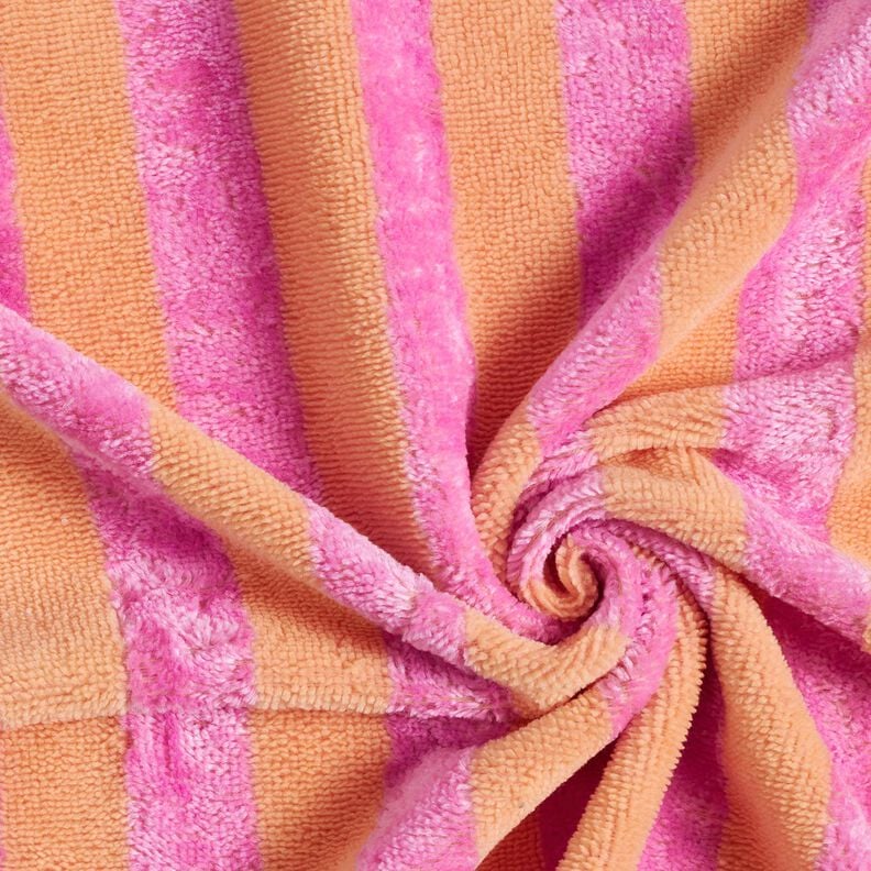 Frotteestoff Bambus Blockstreifen – hellorange/pink, image number 4