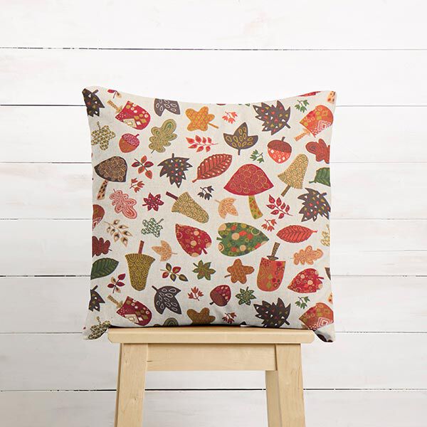 Dekostoff Halbpanama Pilze im Herbst – orange/natur, image number 7