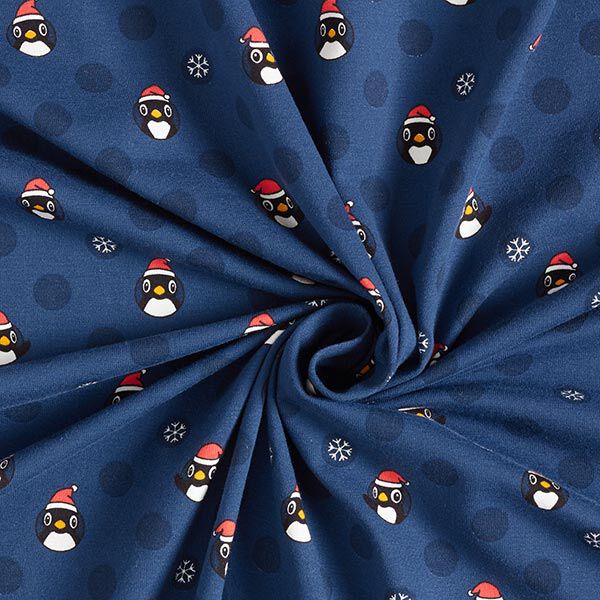 Baumwolljersey Pinguin mit Weihnachtsmütze – marineblau, image number 3