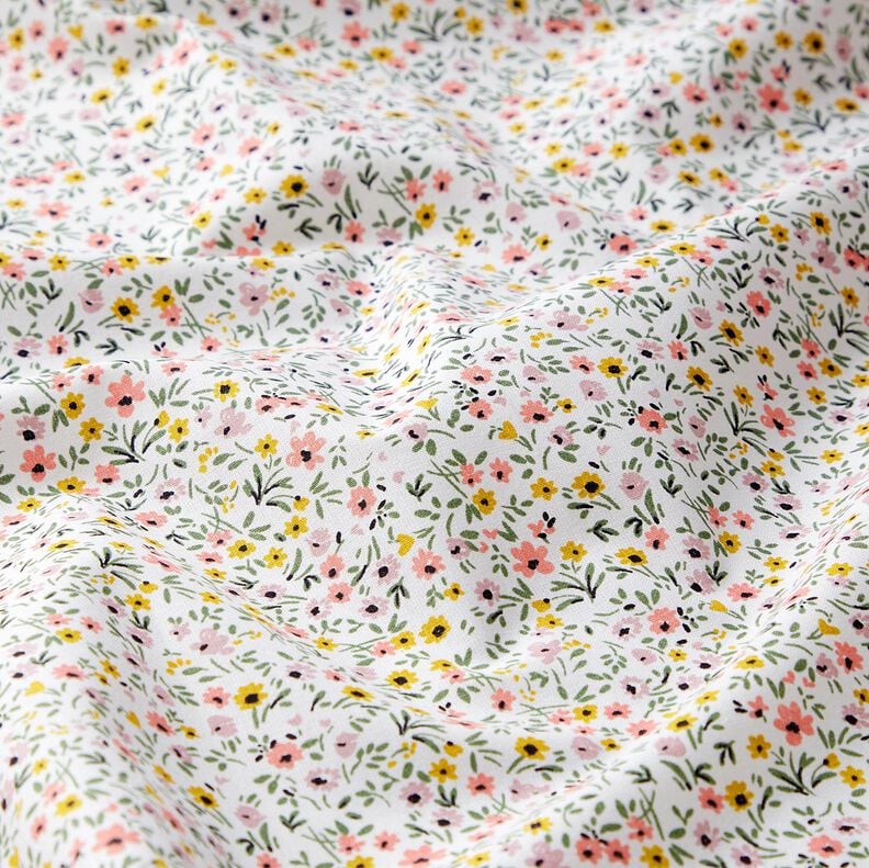 Baumwollstoff Cretonne filigrane Blümchen – weiss/altrosa, image number 2