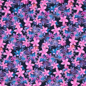Badeanzugstoff tropische Blumen – marineblau/pink, 