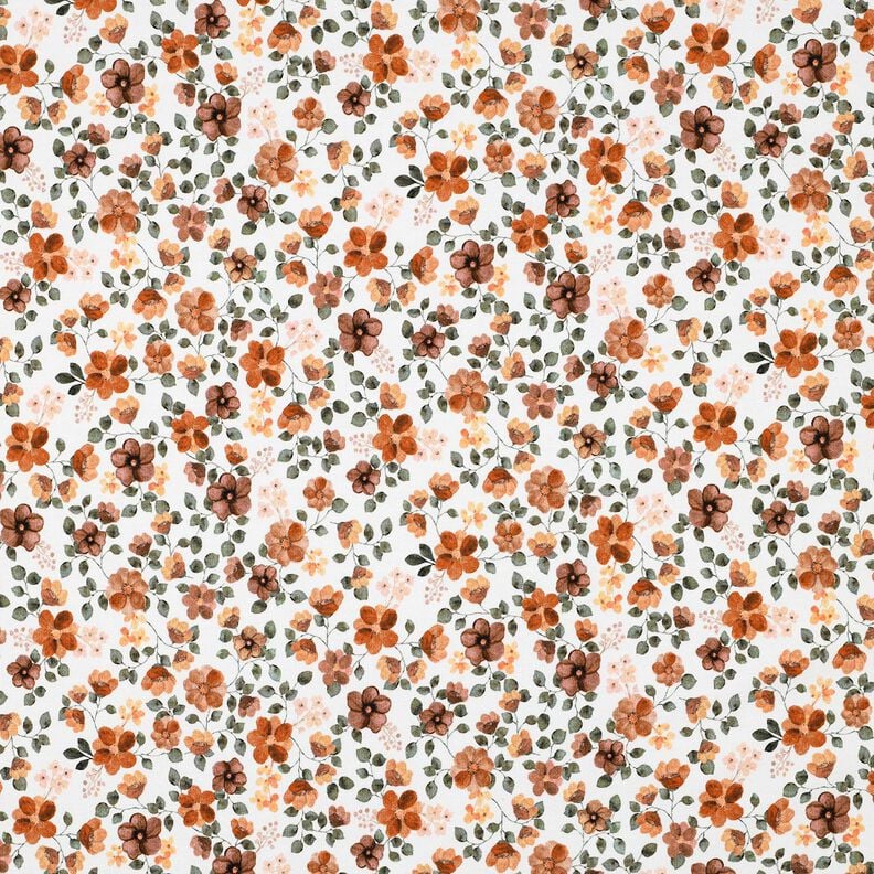 GOTS Baumwolljersey Herbstblumen Digitaldruck – weiss/rosé, image number 1
