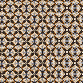 Baumwollstoff Cretonne Blumen-Kacheln – schwarz/helltaupe, 