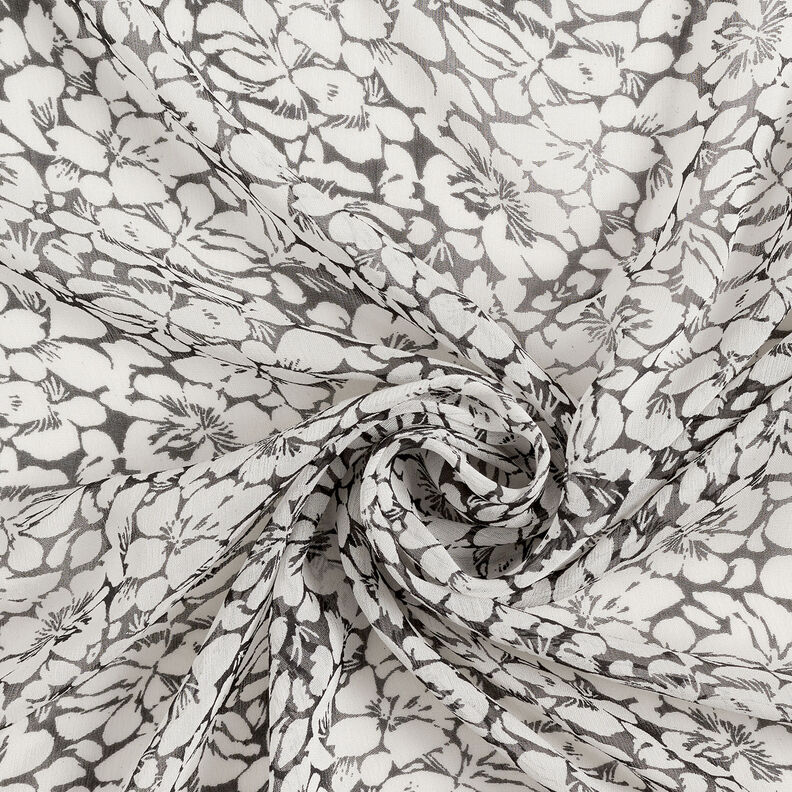 Crêpe Chiffon Blumenornamente – weiss/schwarz,  image number 3