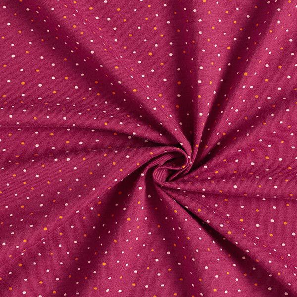 Baumwolljersey bunte Pünktchen – bordeauxrot | Reststück 100cm