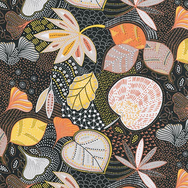 Baumwollstoff Cretonne Blätter – schwarz/orange,  image number 6
