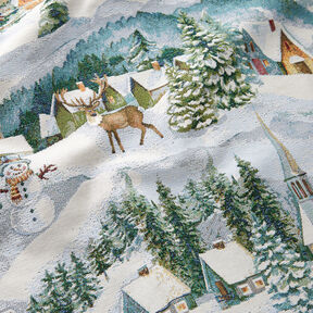 Dekostoff Gobelin Winterlandschaft – elfenbein/helltürkis, 