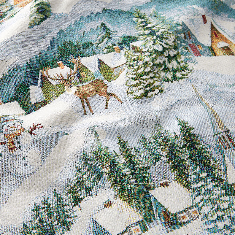 Dekostoff Gobelin Winterlandschaft – elfenbein/helltürkis, image number 2
