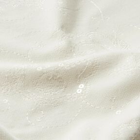 Feincord Stickerei und Pailletten Blumen – wollweiss, 