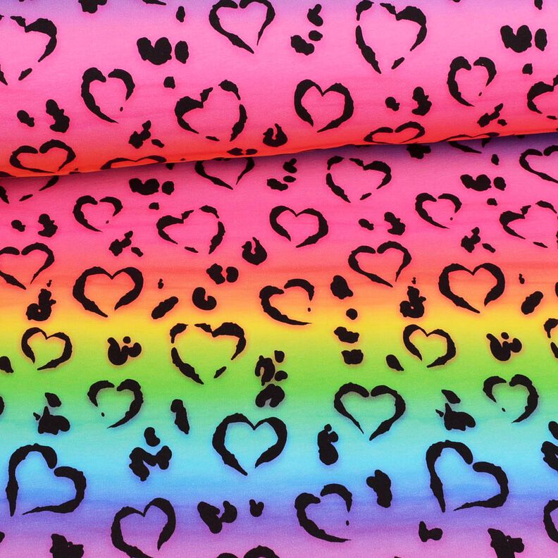 Baumwolljersey Leo Hearts Rainbow | Glitzerpüppi – schwarz/Farbmix,  image number 2