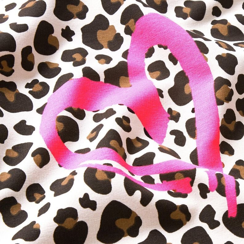 French Terry Sommersweat Leo und Neon-Herzen – cashew/neonpink, image number 6