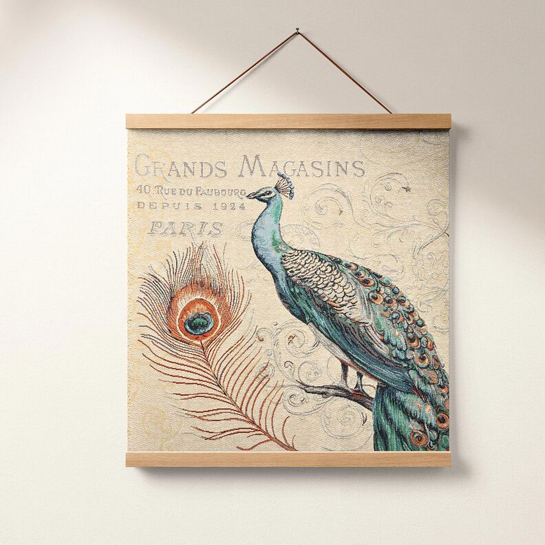 Dekopanel Gobelin Pfau &ndash; hellbeige/blau,  image number 5