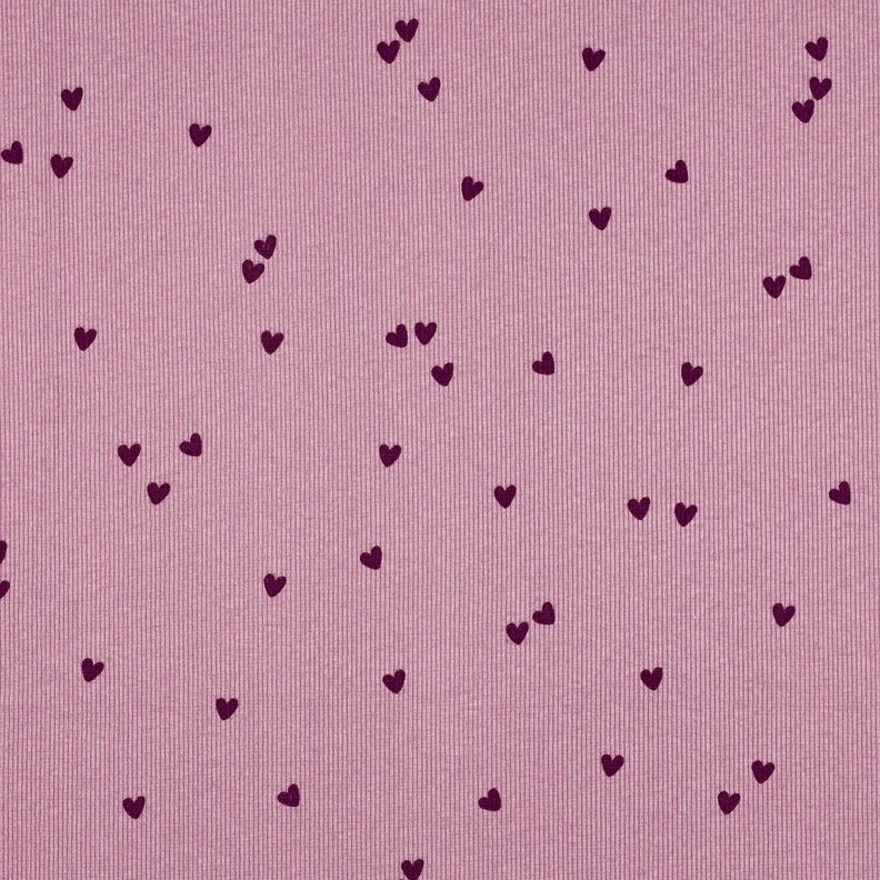 Rippenjersey verstreute Herzen | Poppy Fabrics – pastellviolett/merlot,  image number 1
