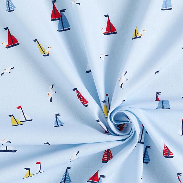 Baumwollpopeline Baumwollpopeline Segelboote und Möwen – himmelblau | Reststück 100cm