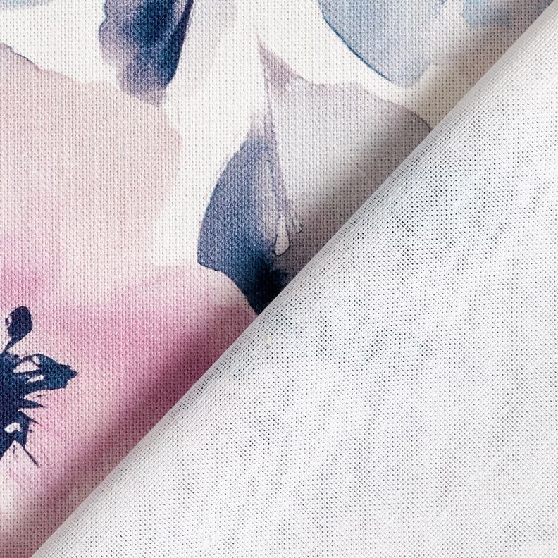 Dekostoff Halbpanama große Aquarellblüten – weiss/pastellviolett,  image number 4