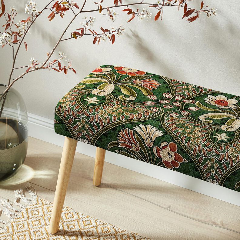 Dekostoff Gobelin Blumenornamente – grün/hellorange, image number 6