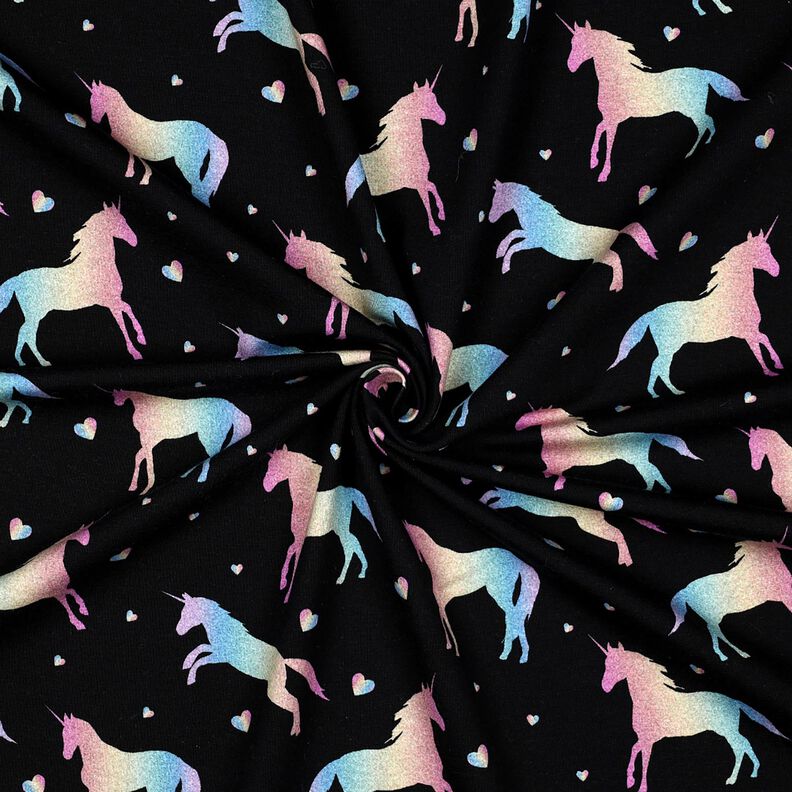 Baumwolljersey Regenbogen Einhörner Digitaldruck | Poppy Fabrics – schwarz, image number 3