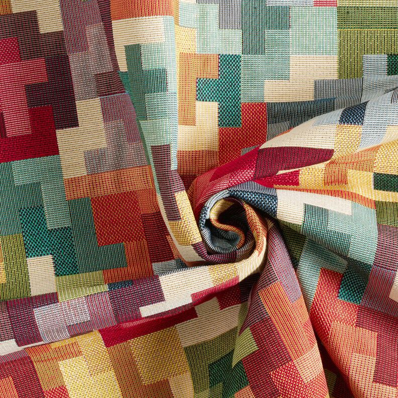 Dekostoff Gobelin Tetris – karminrot/grün, image number 3