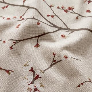 Dekostoff Halbpanama japanische Kirschblüte – natur/burgunder, 