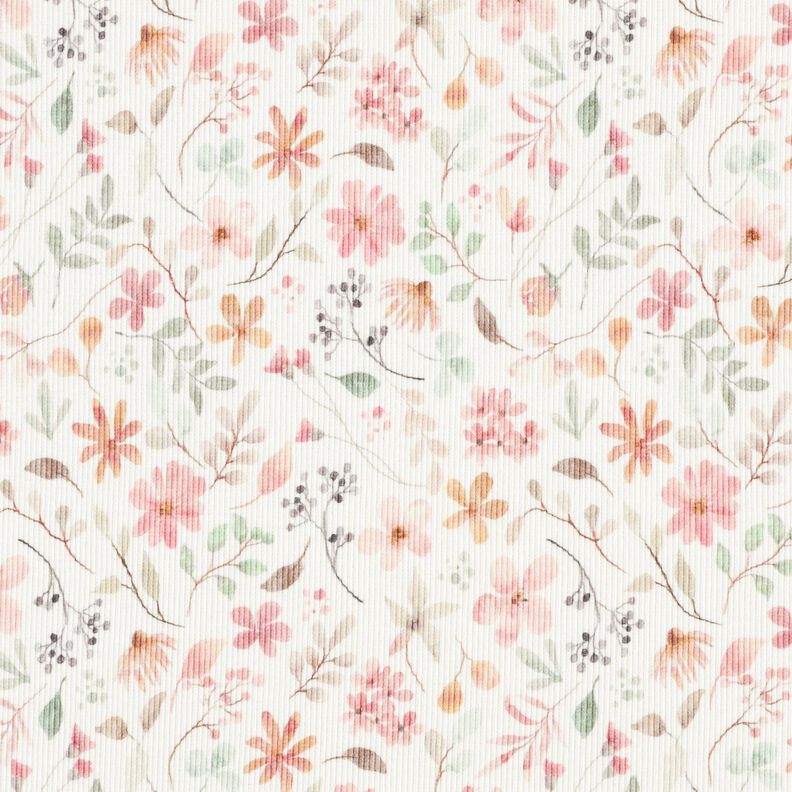 Rippenjersey süsse Blumenwiese Digitaldruck – wollweiss | Reststück 100cm,  image number 1
