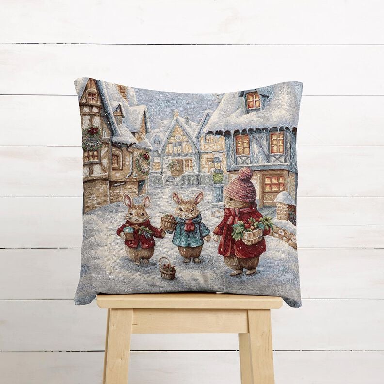 Dekopanel Gobelin Weihnachtshasen – hellblau/karminrot,  image number 5