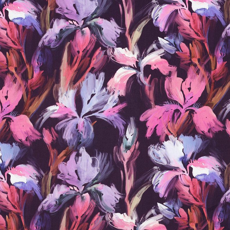 Viskosestoff expressive Blumen &ndash; aubergine,  image number 1