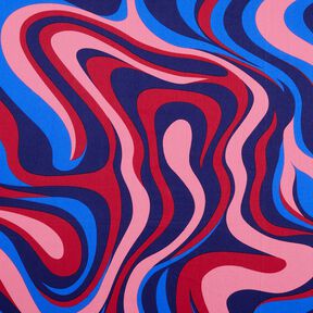 Baumwollsatin Retro-Wellen | Poppy Fabrics – marineblau/pink, 