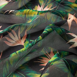 Seidenchiffon Tropische Blumen – nachtblau, 