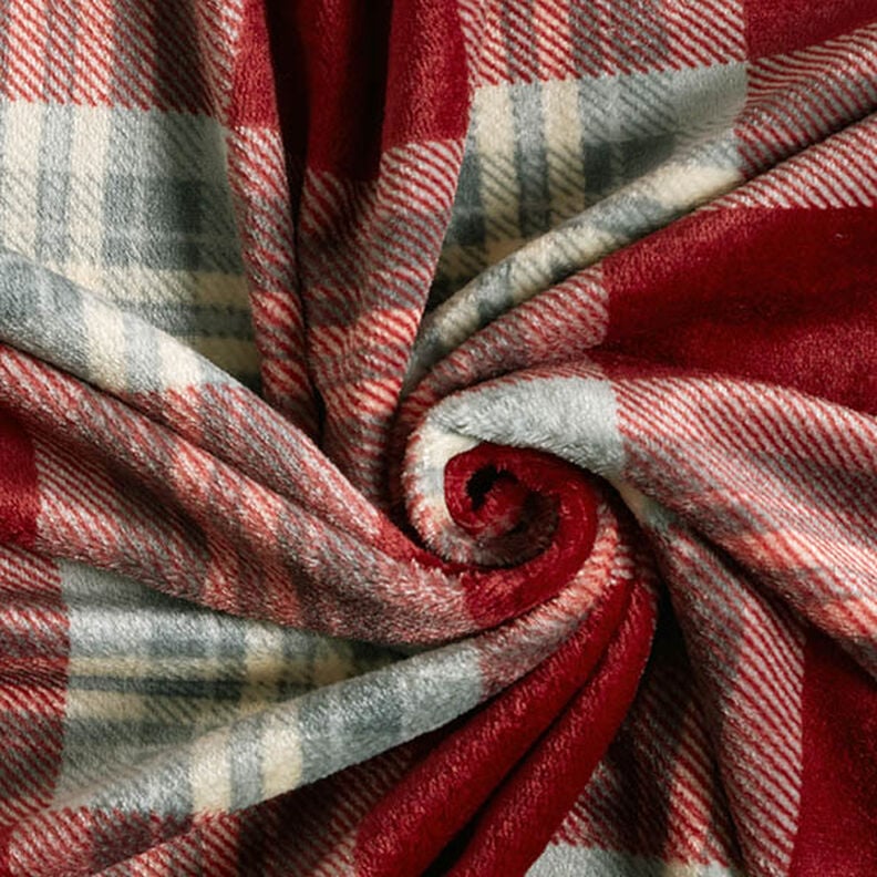 Kuschelfleece Karo – karminrot/hellgrau, image number 3