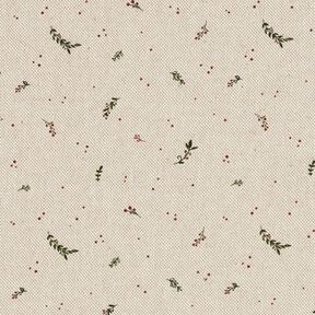 Dekostoff Halbpanama kleine Winterbeeren – natur/karminrot, 