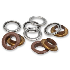 Ösen mit Scheiben [15 Stück | Ø 14 mm] | Prym – dunkelbraun/silber metallic, 