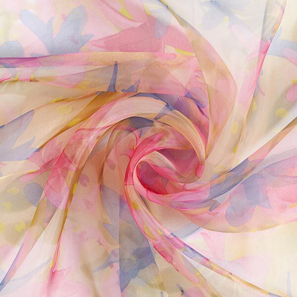 Organza Aquarell – blau/pink | Reststück 50cm