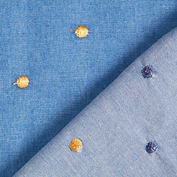 Chambray aufgestickte Punkte – jeansblau | Reststück 50cm