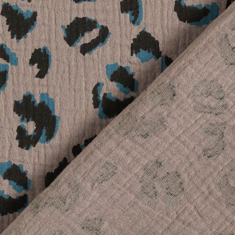 Musselin/ Doppel-Krinkel Gewebe Leo – taupe/petrol,  image number 4