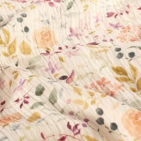 Musselin/ Doppel-Krinkel Gewebe Aquarell Blumenwiese Digitaldruck – creme,  Musselin/ Doppel-Krinkel Gewebe Aquarell Blumenwiese Digitaldruck – creme,