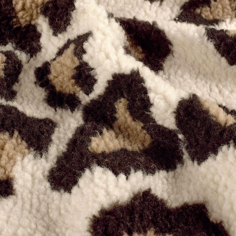 Sherpa Teddyplüsch Leomuster – mandel/schwarz, image number 2
