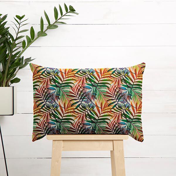 Dekostoff Halbpanama bunte Palmenwedel – natur | Reststück 50cm