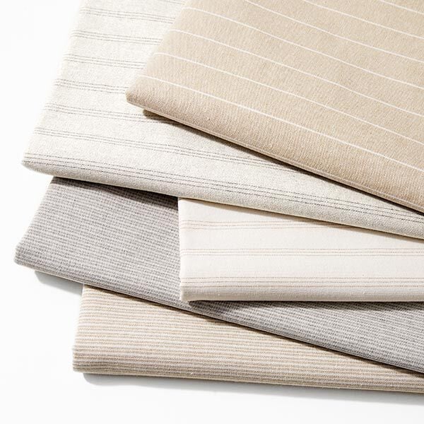 Dekostoff Canvas feine Streifen recycelt – dunkelbeige | Reststück 100cm