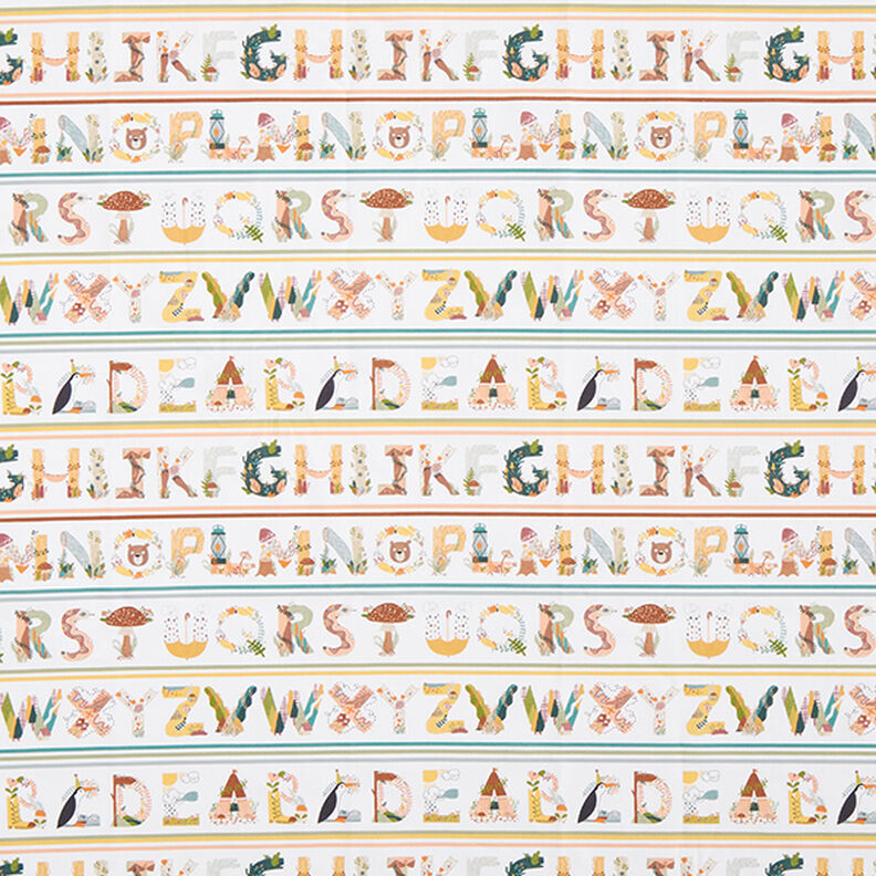 Baumwollstoff Popeline tierische Buchstaben – weiss,  image number 1