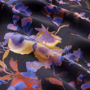 Viskosestoff Cupro Aquarellblumen – schwarz/blaulila, 